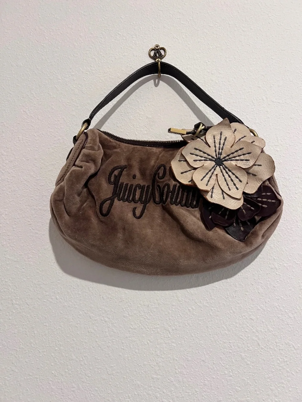 Vintage velvet Juicy Couture bag with flower detail